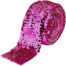 Paillettes en plastique, perles élastiques, sequins, accessoires de décoration, rouleau de 8 rangs, magenta, 69-75 x 1,5 mm, 5 m/brin