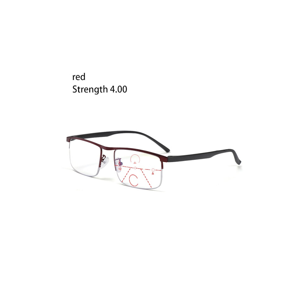 Blue/Light/Red Anti- Reading Glasses Progressive Presbyopic Strength 4.00