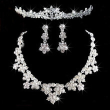 Elegant Rhinestone Brudekjole Smykkesæt Øreringe Halskæde Hovedkæde Tiara