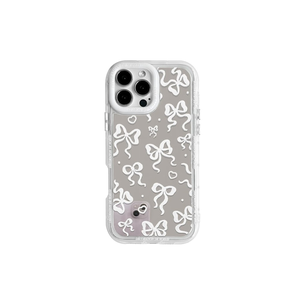 Compatible With Iphone 16 Pro, Cute Mirror Bowknot Love Heart Case For Girls, Ribbon Design Shockproof Protective Phone Case 9395123386461