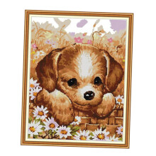 Dog Stitch Stamped Kits Quilt Pre-Printed -Stitching Patterns for Beginner Kids Adults, Embroidery Needlepoint Starter Kits Cute Puppy 39x48cm 11CT