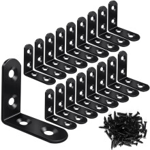 18PCS Black L Brackets 1.57x1.57 inch, Stainless Steel Corner Braces for Wood, Metal, Furniture, Chair, Drawer, Cabinet with 72PCS Screws