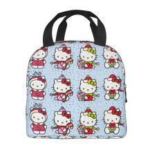 Přenosná taška na oběd s vánočním potiskem Hello Kitty z hliníkové fólie, vodotěsná a chlazená, vhodná do kanceláře, na piknik, na