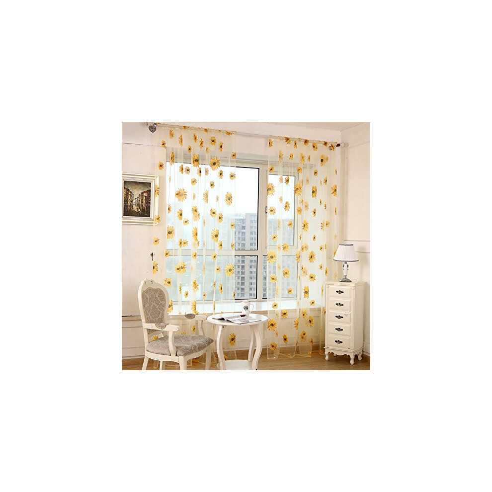 Sunflower Sheer Curtain Panel for Living Room Kids Nursery Patio Balcony 50x102 Inch Yellow