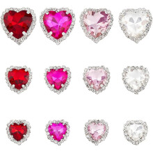 24 Stück herzförmige Strasssteine zum Aufnähen, rosa Serie, flache Rückseite, Kristallverzierungen für Bastelarbeiten, Kleidung und