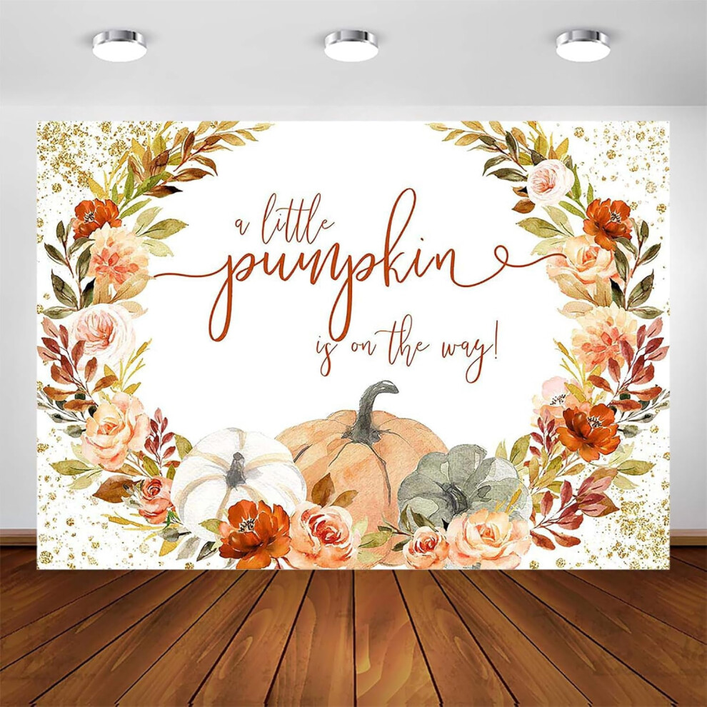 Pumpkin Theme Baby Shower Backdrop - Fall Floral Photo Booth Banner For Party Decor & Photoshoot, Compatible With Pumpkin Theme 9389440388338