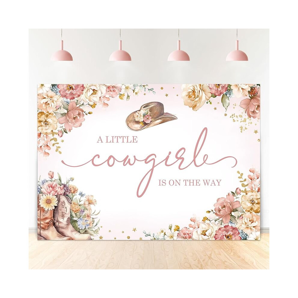 Cowgirl Backdrop 7X5 Ft, Polyester Fabric, Disco Birthday Decor, Compatible With Rustic Cow Print Party, Cactus Hat Boots Wild West Photo Shoot Pink 9395123483092