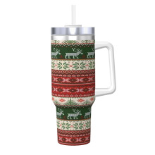 Personoitu jouluruutukuvioinen 40oz muki kahvalla ja pillillä - ruostumattomasta teräksestä valmistettu matkakahvikuppi kannella, yhteensopiva X:n