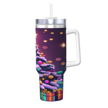 Vaso personalizado de 40 oz con asa y pajita - Taza de café de viaje de acero inoxidable con tapa, compatible con X - Idea de regalo de Navidad para