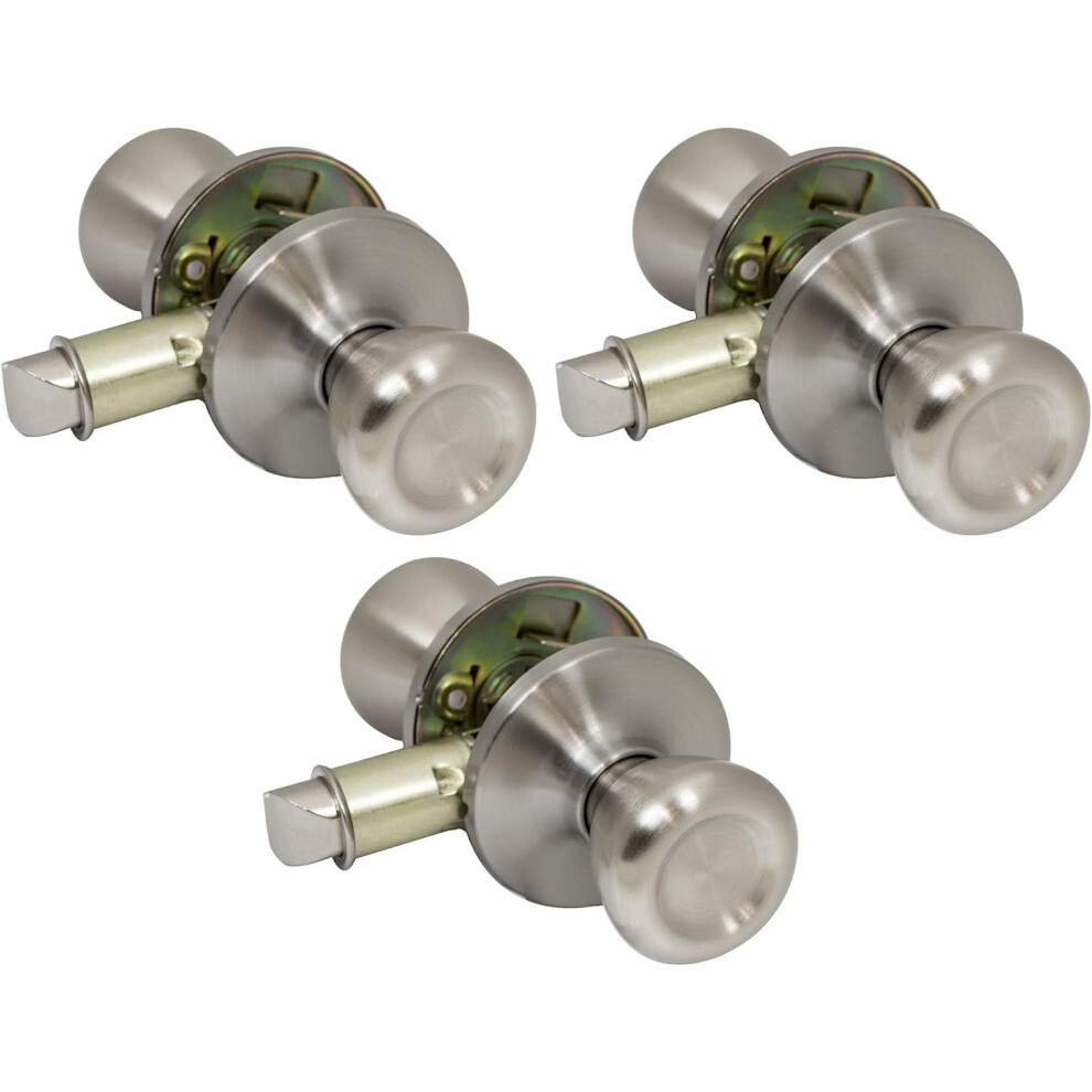 3 Pack Of Pro-Grade Classic Mobile Home Passage Door Knob Hall And Closet Handle, Satin Nickel 9395123484617