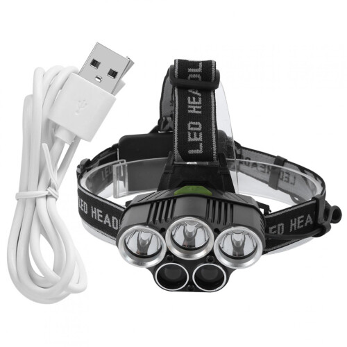 Lampada frontale Dekaim, ricarica USB T6, impermeabile, torcia per esterni