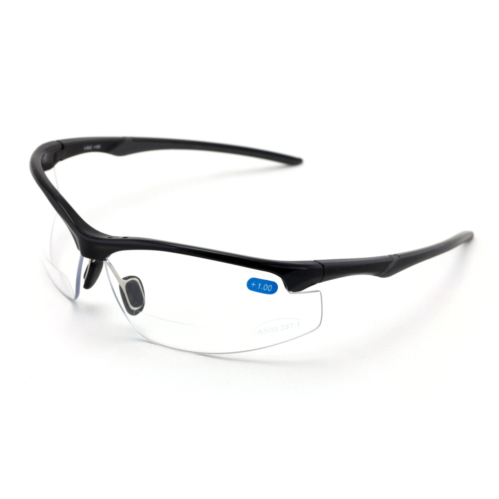 Bifocal Sport Protective Safety Glasses Bi-Focal - Clear Lens Reader Reading - Ansi Z87.1 Certified 1.00 9395123484884