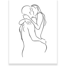 Minimalistisk stregtegning par kærlighed kys lærredsvægkunst, kompatibel med AEFER, romantisk tryk til soveværelse, badeværelse, stue, moderne
