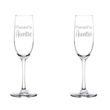 Set of 2 Glass Champagne Flutes Sparkling Wine Glasses Promoted To Auntie New Aunt Pregnancy Announcement (8 oz Stemmed)