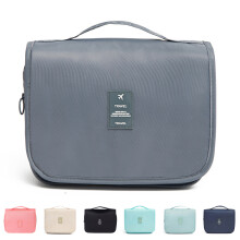 Neceser portátil impermeable con gancho, estuche de viaje colgante, organizador de cosméticos grande para mujeres y hombres (gris)