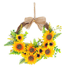 Yakbaofuo Kranz Sonnenblumen Frühlings- und Sommerdekorationen Blumen-Rattan-Dekoration Geeignet für drinnen und draußen Fenster- und