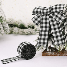 2 Rolla Ribín Sreangaithe Breac Buffalo Check - 2" x 6 Slat, Dearg & Dubh, Fleasc, Maisiúcháin Feirme, Nollag