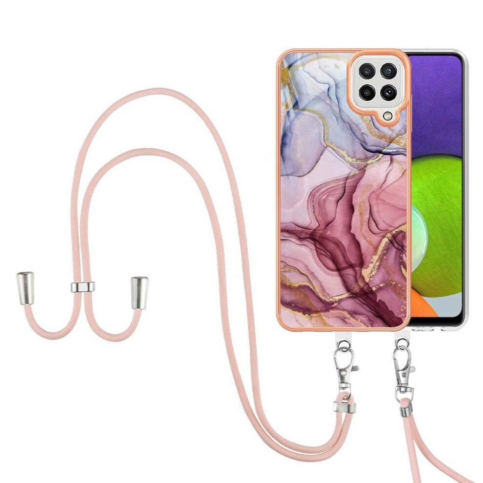 Case For Compatible With Samsung Galaxy A22 4G Cover Soft Tpu Bumper Detachable Strap Crossbody Lanyard Marble 9395123689548