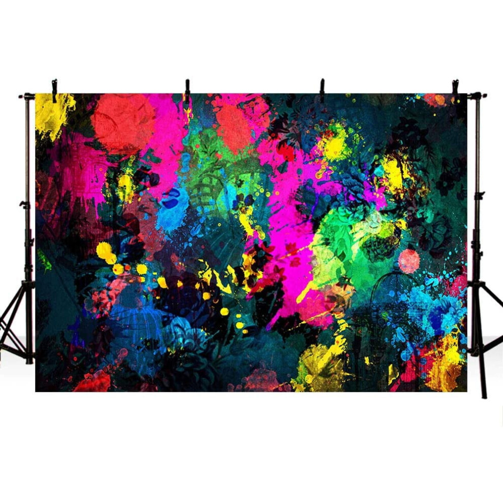 Graffiti Painting Photo Booth Backdrop Banner Abstract Art Neon Glowing Party Decorations Studio Photography Background Props 8X6ft 9071309632828