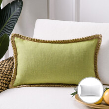Phantoscope Farmhouse Burlap Linen Tailored Edge Series Decorative Throw Pillow, 12" x 20", Water Green, 1 Pack