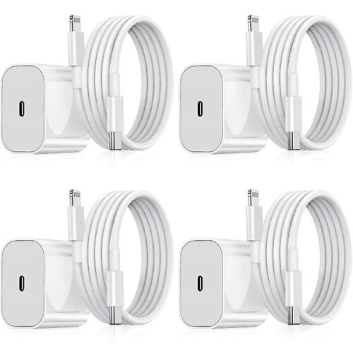 Compatibel met iPhone-oplader - Snellader - Adapter + Kabel 20W USB-C Wit 4-pack