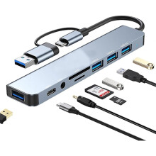 USB-C Hub 3.0, 8 in 2 USB Hub 3.0 Multiport Adapter with SD & TF Card Reader, USB 3.0 & USB 2.0 Ports, 100W PD, 3.5mm Audio Ports, USB Type C Hub DB