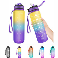Lot de 2 bouteilles d'eau de 1 litre avec paille et minuteur, jaune-violet