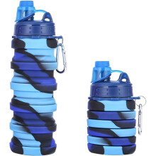Gourde pliable de 500 ml avec mousqueton, en silicone étanche, idéale pour la salle de sport, le camping, la randonnée et les voyages - Bleue