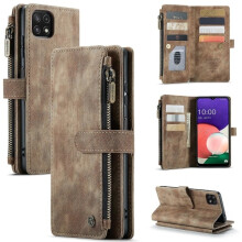 Cás Fóin SQBB atá Comhoiriúnach le Samsung Galaxy A22 5g Cás Sparán Leathar PU Marthanach le Zipper Flip Maighnéadach - Donn Donn Níl