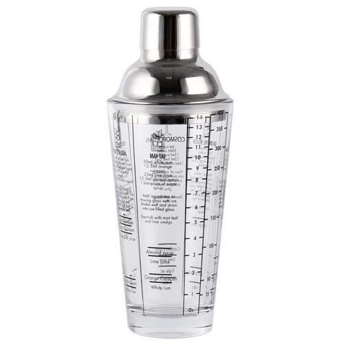 Γυάλινο σέικερ για κοκτέιλ 400ML - Καπάκι από ανοξείδωτο ατσάλι, Διαφανές, Ανθεκτικό
