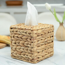 Vierkante tissueboxhouder - Kubusvormige tissuebox van rotan - Boho decoratieve geweven tissuehouder voor op tafel en in de badkamer