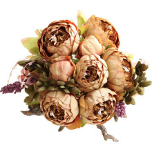 Gnobogi1Bouquet Vintage kunstig peon silkeblomsterbukett til dekorasjon på salg