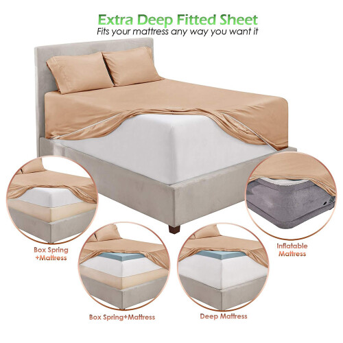 Σεντόνια Extra Deep Pocket - Κατάλληλα για στρώματα 18-24" - Σετ 7 τεμαχίων Split King Size, Taupe - 2