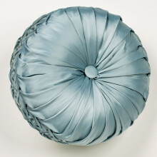Romantisch Regency rond sierkussen in Parijsblauw met plooien, omkeerbaar, getuft, 16 inch diameter