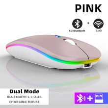 Rechargeable Wireless Mouse Bluetooth 2.4 GHz USB RGB 1600DPI for Computer Laptop Tablet PC Macbook Gaming Mouse Pink