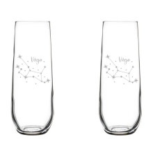 Set of 2 Glass Champagne Flutes Sparkling Wine Glasses Star Zodiac Horoscope Constellation 8.5 oz Stemless (Virgo)