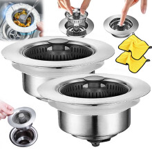 Peshoriadm Sink Drain, New Upgraded Bounce Core Strainer, Stainless Steel 3 in 1 Kitchen Sink Drain compatible with standard sinks