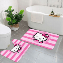 Hello Kitty 2 db-os fürdőszobai szőnyeg szett, csúszásmentes, nedvszívó fürdőszőnyeg, puha, U alakú, WC-padlószőnyeg kádas, zuhanyzós