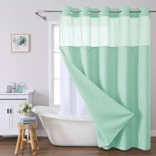 Doppelter Duschvorhang aus Stoff mit Innenfutter, transparentem Fenster oben, Waffelstruktur, 183 x 183 cm, Cyan – passend zur Badezimmerausstattung