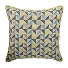 Gele jacquard zijden sierkussenhoes van 35x35 cm (14"x14"), geometrisch patroon in moderne stijl met moiré-effect, 35x35 cm