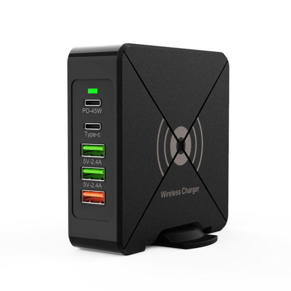 75W Charging Station,5 Port Multi Usb/Pd/Qc Charger Station With Wireless Charge Compatible With Cell Phone Tablets And More Electronics 9395123846446