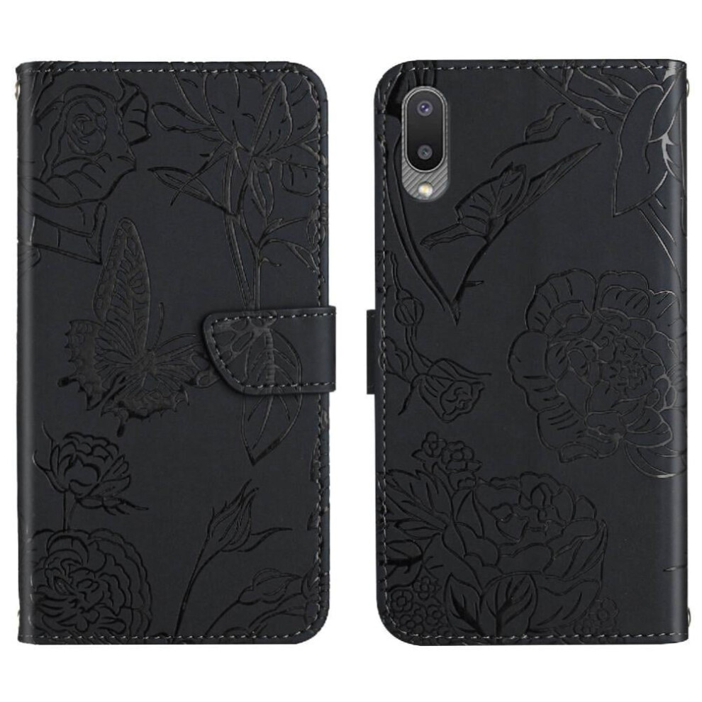 Case For Compatible With Samsung Galaxy A02, Pu Leather Flip Cover With Flowers And Butterflies, Wrist Strap, Shockproof Anti-Drop Protection 9395123848846