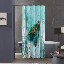 Cortina de ducha para cabina, juego de cortinas de ducha para baño de caravana de 91 x 183 cm con ganchos, cortina de baño con tortuga azul, tela