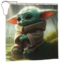 Cortina de ducha Baby Yoda 72x72 pulgadas, opaca, impermeable, resistente al moho, con estampado de patchwork para mayor privacidad, talla única.