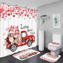 Juego de baño de cuatro piezas, decoración de baño para el Día de San Valentín 2024, cortina de ducha
