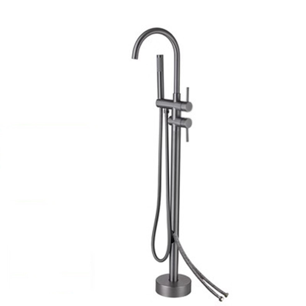 Freestanding Bathtub Faucet With Handheld Shower, 360 Swivel Spout, Floor Mounted Brass, Grey 9164114608871