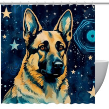 Cortina de ducha con diseño de perro pastor, impermeable, con ojales y ganchos, 60" x 72".