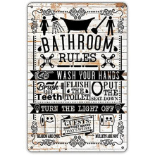 Grappige badkamerquote op een metalen bord voor wanddecoratie, rustiek bord met badkamerregels voor thuisdecoratie en als cadeau. Afmetingen: 20 x 30