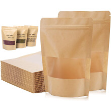 Kraft-Standbodenbeutel, 100er-Packung, 7 x 10 Zoll, wiederverschließbar und heißversiegelbar, für Gewürze, Kaffee, Reis, Süßigkeiten,