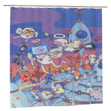 Cortina de ducha de dibujos animados de Hora de Aventuras, 182 cm x 182 cm, decoración de baño de anime con 12 ganchos, tela de poliéster